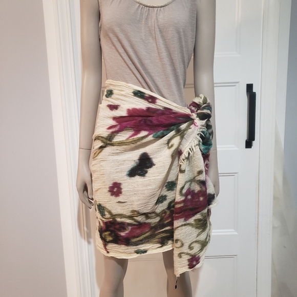 Hang N Hold Wool Crepe Floral Scarf Wrap 2 x68 Inch Raw Hem Colorful Lightweight - Picture 6 of 11